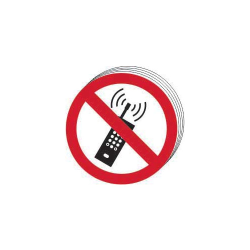 â€˜No Mobile Phones Symbolâ€™ Sign, Self-Adhesive Vinyl (50mm dia.) Pack of 10