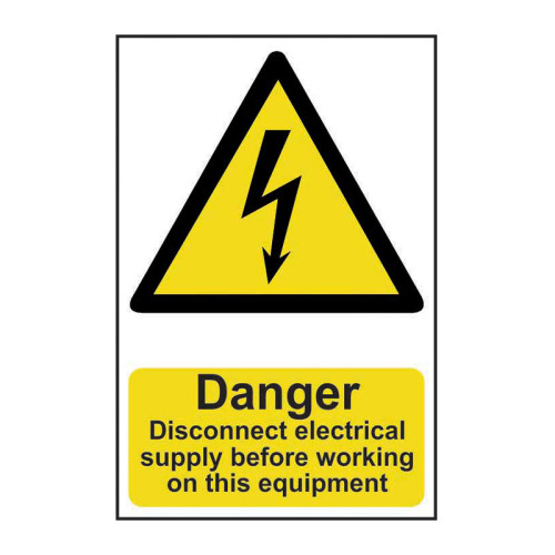 Danger Disconnect electrical supply before working on this equipment - 1.2mm Recyclable PP (200 x 300mm)