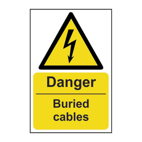 'Danger Buried Cables' Sign, Self-Adhesive Vinyl (400mm x 600mm)