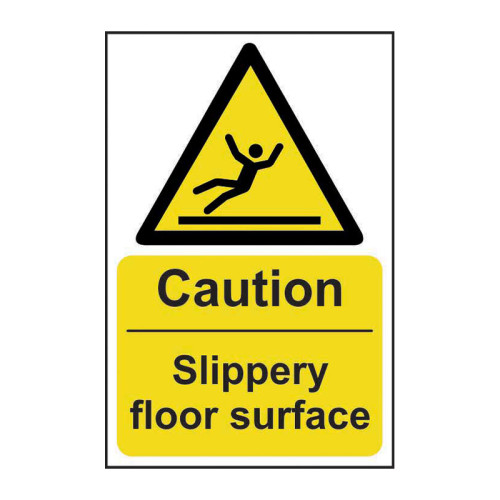 'Caution Slippery Floor Surface' Sign, Self-Adhesive Vinyl (400mm x 600mm)
