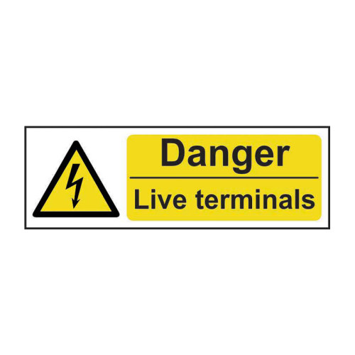 'Danger Live Terminals' Sign, Self-Adhesive Vinyl (300mm x 100mm)
