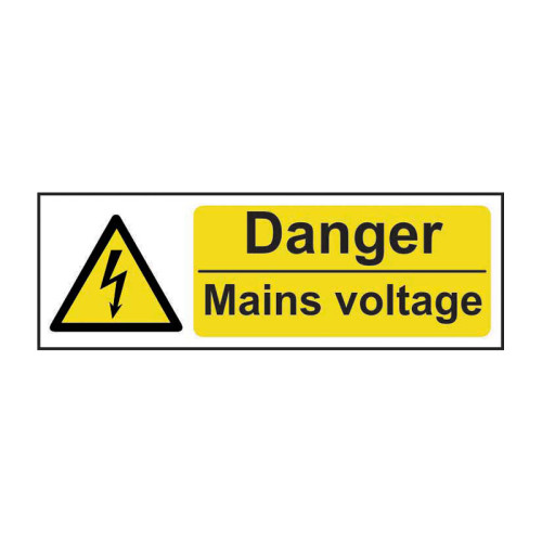 'Danger Mains Voltage' Sign, Self-Adhesive Vinyl (300mm x 100mm)