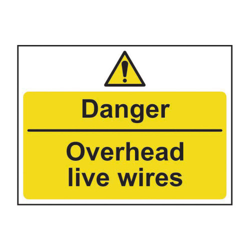 'Danger Overhead Live Wires' Sign, Self-Adhesive Vinyl (600mm x 450mm)