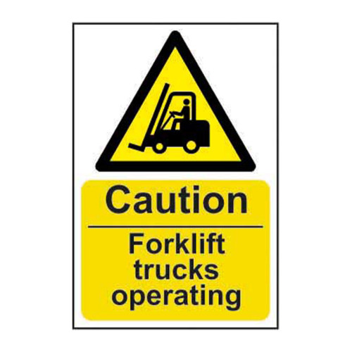 Caution Fork lift trucks operating 1.2mm Recyclable PP (200 x 300mm)