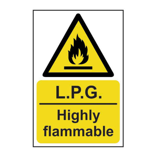 'LPG Highly Flammable' Sign, Self-Adhesive Vinyl (400mm x 600mm)