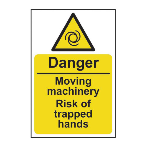 Danger Moving machinery risk of trapped hands 1.2mm Recyclable PP (200 x 300mm)