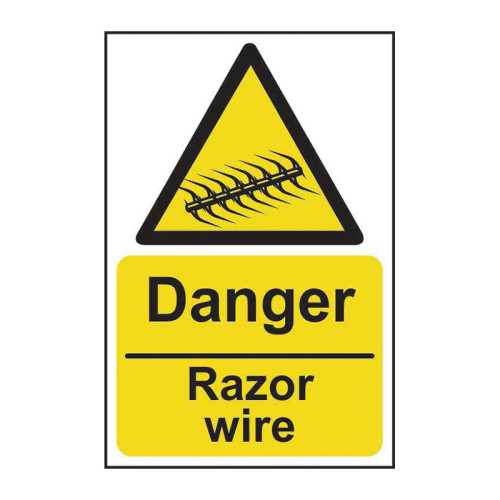 'Danger Razor Wire' Sign, Self-Adhesive Vinyl (200mm x 300mm)