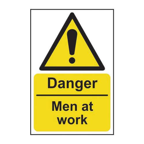 'Danger Men At Work' Sign, Self-Adhesive Vinyl (200mm x 300mm)