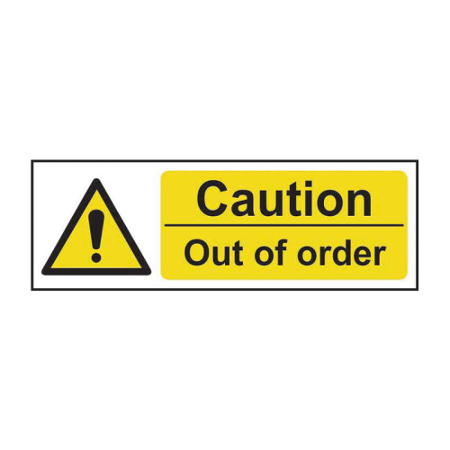 'Caution Out Of Order' Sign, Self-Adhesive Vinyl (300mm x 100mm)