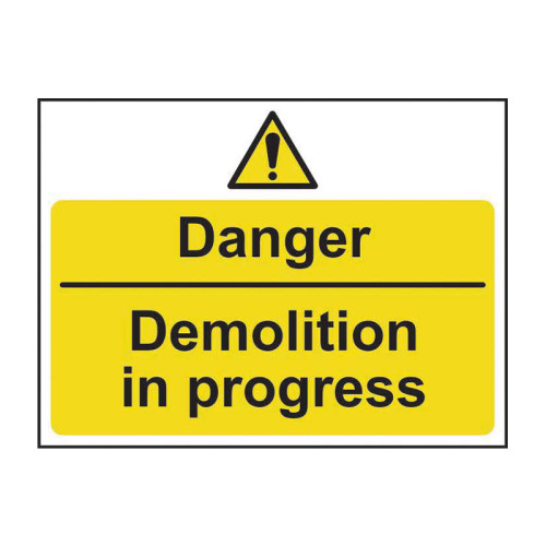 'Danger Demolition In Progress' Sign, Self-Adhesive Vinyl (600mm x 450mm)