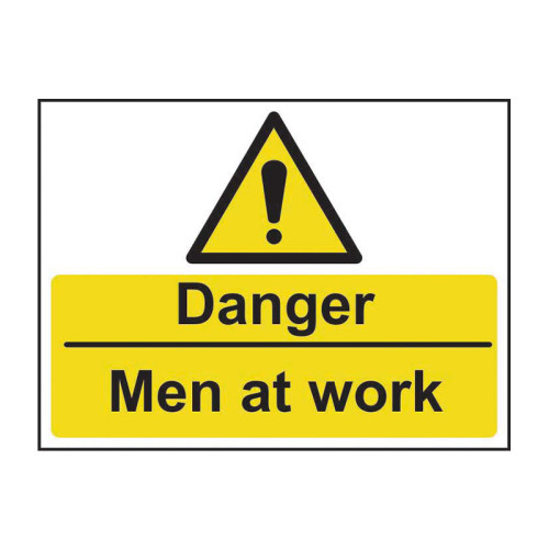 'Danger Men At Work' Sign, Self-Adhesive Vinyl (600mm x 450mm)