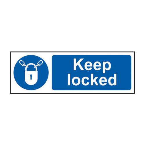 'Keep Locked' Sign, Self-Adhesive Vinyl (300mm x 100mm)