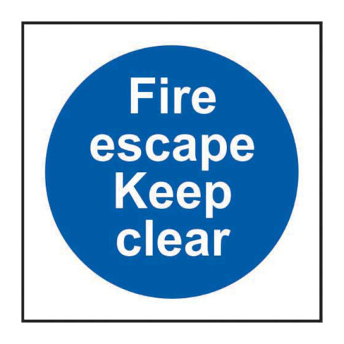 'Fire Escape Keep Clear' Sign, Self-Adhesive Vinyl (100mm x 100mm)