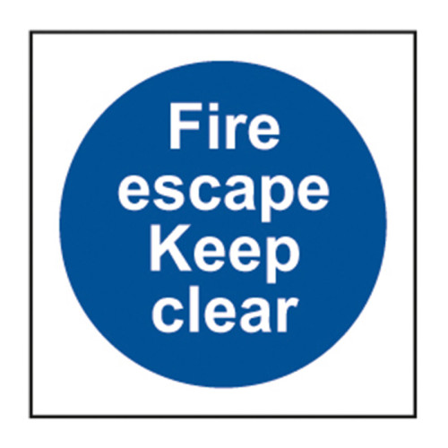 'Fire Escape Keep Clear' Sign, Self-Adhesive Vinyl (150mm x 150mm)