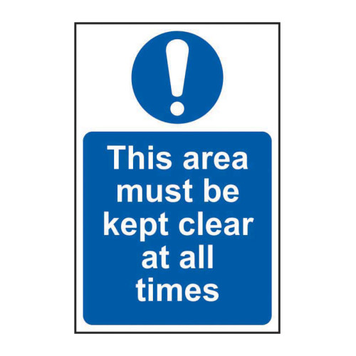 'This Area Must Be Kept Clear At All Times' Sign, Self-Adhesive Vinyl (200mm x 300mm)