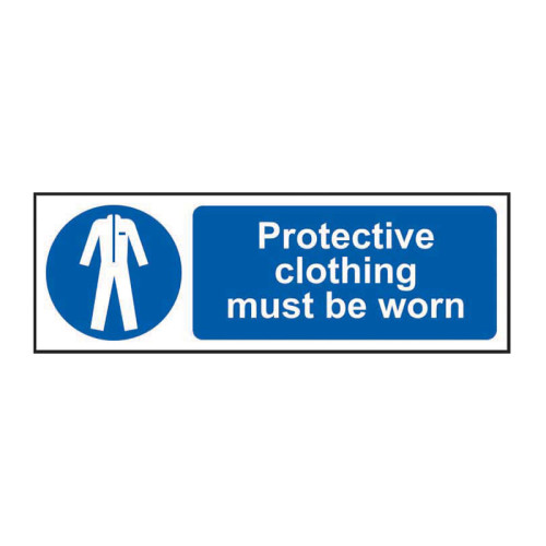 'Protective Clothing Must Be Worn' Sign, Self-Adhesive Vinyl (300mm x 100mm)