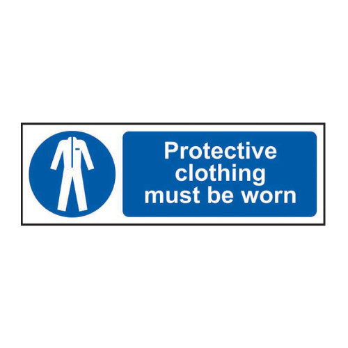 'Protective Clothing Must Be Worn' Sign, Self-Adhesive Vinyl (600mm x 200mm)