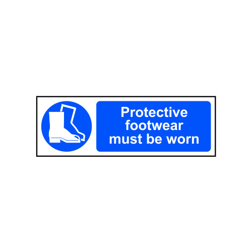 'Protective Footwear Must Be Worn' Sign, Self-Adhesive Vinyl (300mm x 100mm)
