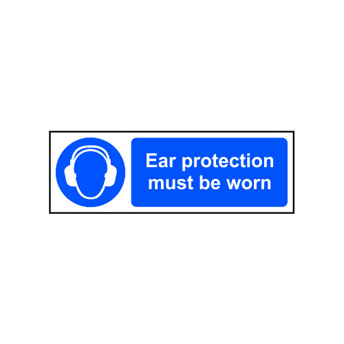 'Ear Protection Must Be Worn' Sign, Self-Adhesive Vinyl (300mm x 100mm)