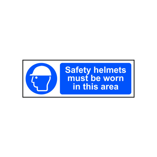 'Safety Helmets Must Be Worn In This Area' Sign, Self-Adhesive Vinyl (300mm x 100mm)