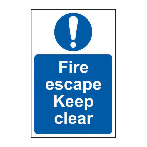 'Fire Escape Keep Clear' Sign, Self-Adhesive Vinyl (200mm x 300mm)