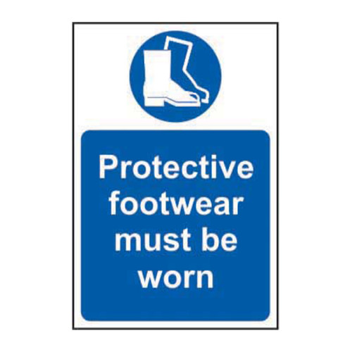 'Protective Footwear Must Be Worn Sign, Self-Adhesive Vinyl (400mm x 600mm)