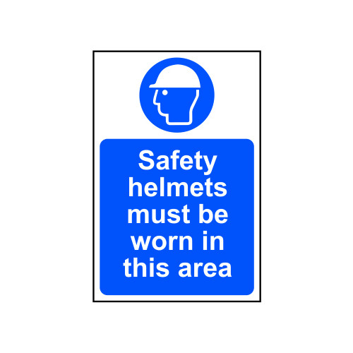 'Safety Helmets Must Be Worn In This Area' Sign, Self-Adhesive Vinyl (200mm x 300mm)