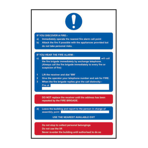 Fire action procedure 1.2mm Recyclable PP (200 x 300mm)