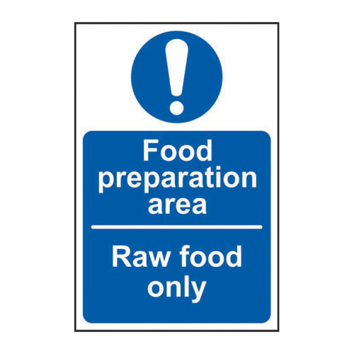 'Food Preparation Area Raw Food Only' Sign, Self-Adhesive Vinyl (100mm x 150mm)
