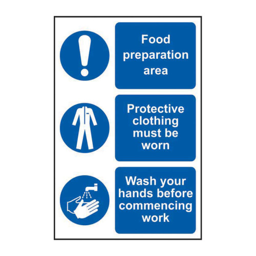 'This Is A Food Production Area/Protective Clothing Must Be' Sign, Self-Adhesive Vinyl (200mm x 300mm)