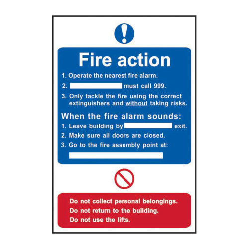 'Fire Action Procedure' Sign, Self-Adhesive Vinyl (200mm x 300mm) 3