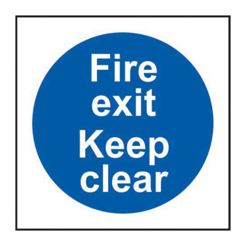 'Fire Exit Keep Clear' Sign, Self-Adhesive Vinyl (200mm x 200mm)