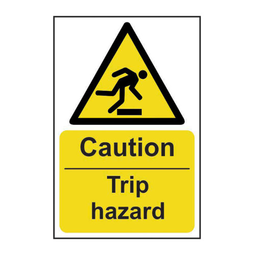 'Caution Trip Hazard' Sign, Self-Adhesive Vinyl (600mm x 450mm)