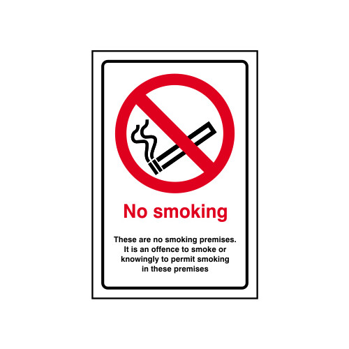 'No Smoking - These Are No Smoking Premises' Sign, Self Adhesive Vinyl (200mm x 300mm)