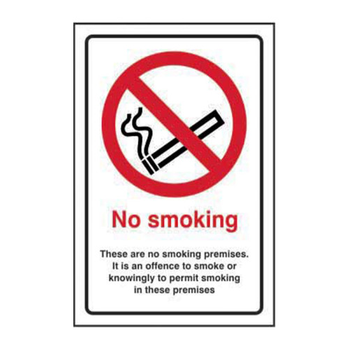 No smoking. Â These are no smoking premises 1.2mm Recyclable PP (200 x 300mm)