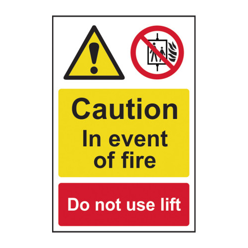 Caution In the event of fire Do not use lift - 1.2mm Recyclable PP (200 x 300mm)