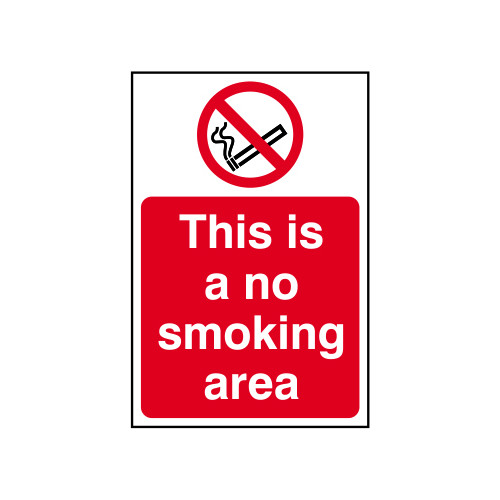 'This Is A No Smoking Area' Sign, Self-Adhesive Vinyl (200mm x 300mm)