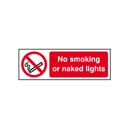 'No Smoking Or Naked Lights' Sign, Self-Adhesive Vinyl (300mm x 100mm)