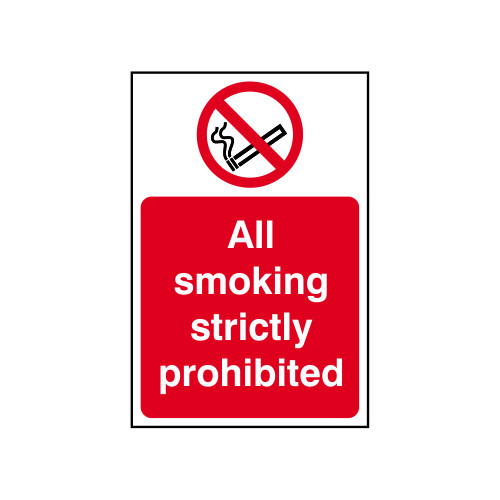 'All Smoking Strictly Prohibited' Sign, Self-Adhesive Vinyl (200mm x 300mm)