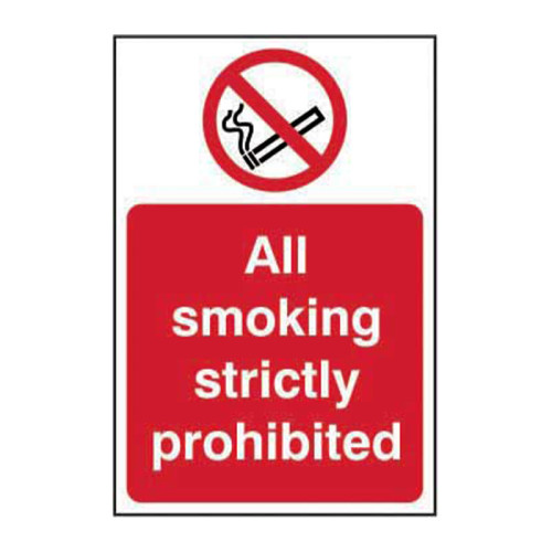 'All Smoking Strictly Prohibited' Sign, Self-Adhesive Vinyl (400mm x 600mm)