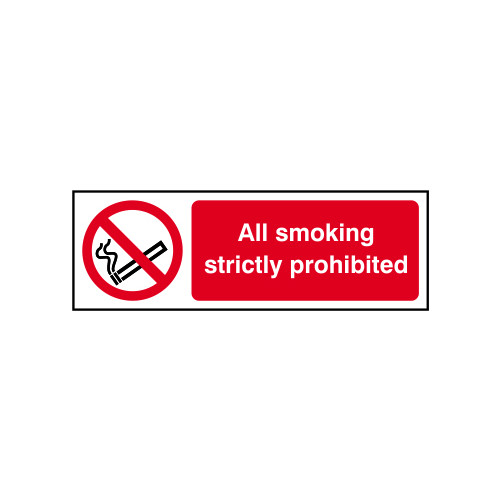 'All Smoking Strictly Prohibited' Sign, Self-Adhesive Vinyl (300mm x 100mm)