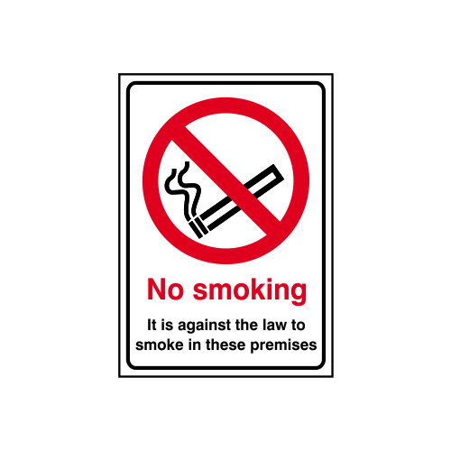 'No Smoking It Is Against The Law To Smoke In These Premises' Sign, Self-Adhesive Vinyl (148mm x 210mm)