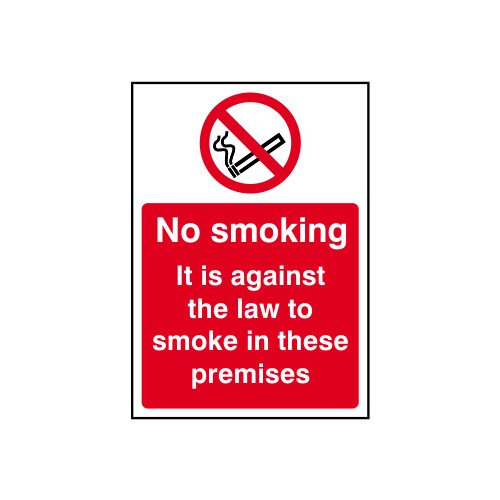 'No Smoking It Is Against The Law To Smoke In These Premises' Sign, Self-Adhesive Vinyl (148mm x 210mm) 1