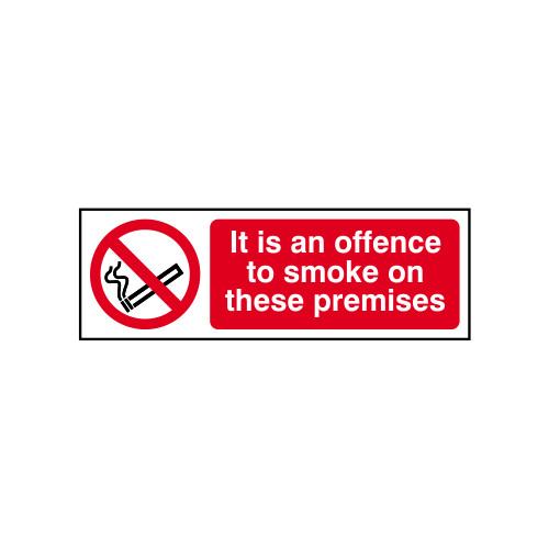 'It Is An Offence To Smoke On These Premises' Sign, Self-Adhesive Vinyl (300mm x 100mm)