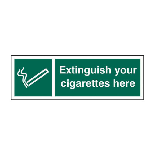 'Extinguish Your Cigarettes Here' Sign, Self-Adhesive Vinyl (300mm x 100mm)
