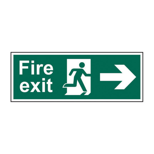 'Fire Exit (Man arrow Right)' Sign, Self-Adhesive Vinyl (400mm x 150mm)