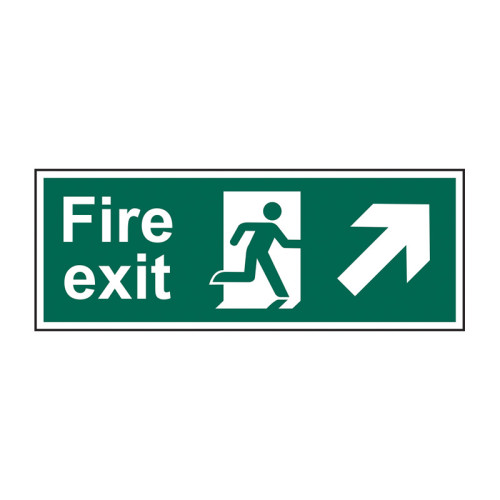 'Fire Exit (Man Arrow Up/Right)' Sign, Self-Adhesive Vinyl (400mm x 150mm)