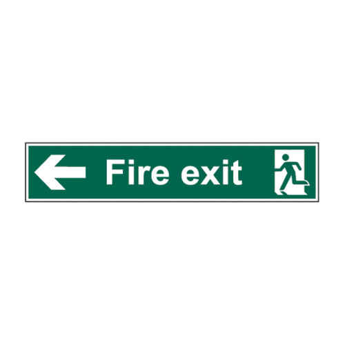 'Fire Exit (Man Arrow Left)' Sign, Self-Adhesive Vinyl (750mm x 150mm)