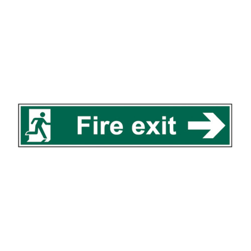 'Fire Exit (Man Arrow Right)' Sign, Self-Adhesive Vinyl (750mm x 150mm)