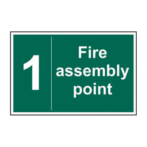 'Fire Assembly Point 1' Sign, Self-Adhesive Vinyl (300mm x 200mm)
